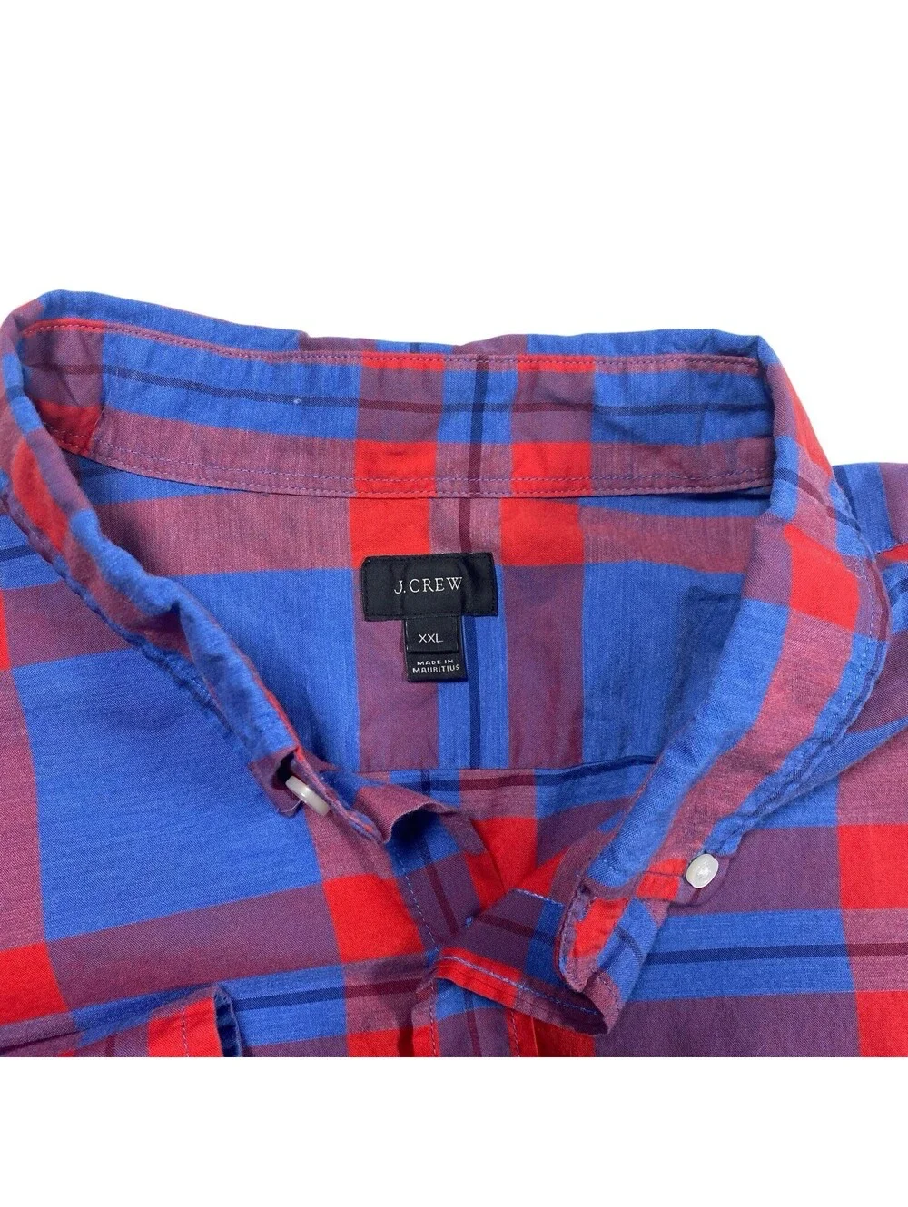 J.Crew Men's Blue and Red Plaid Long Sleeve Button-Down Shirt, Size XXL